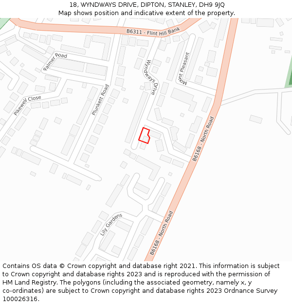 18, WYNDWAYS DRIVE, DIPTON, STANLEY, DH9 9JQ: Location map and indicative extent of plot