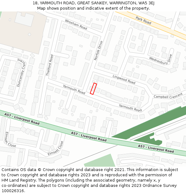 18, YARMOUTH ROAD, GREAT SANKEY, WARRINGTON, WA5 3EJ: Location map and indicative extent of plot