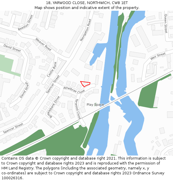 18, YARWOOD CLOSE, NORTHWICH, CW8 1ET: Location map and indicative extent of plot