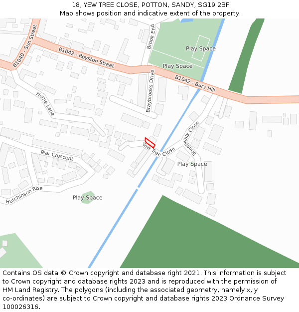 18, YEW TREE CLOSE, POTTON, SANDY, SG19 2BF: Location map and indicative extent of plot