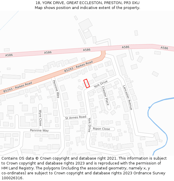 18, YORK DRIVE, GREAT ECCLESTON, PRESTON, PR3 0XU: Location map and indicative extent of plot