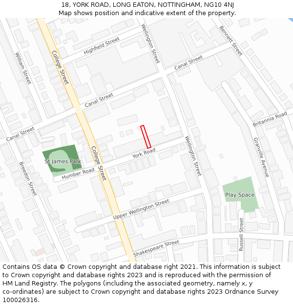 18, YORK ROAD, LONG EATON, NOTTINGHAM, NG10 4NJ: Location map and indicative extent of plot