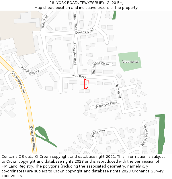 18, YORK ROAD, TEWKESBURY, GL20 5HJ: Location map and indicative extent of plot