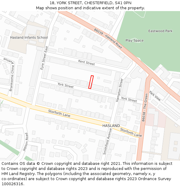 18, YORK STREET, CHESTERFIELD, S41 0PN: Location map and indicative extent of plot