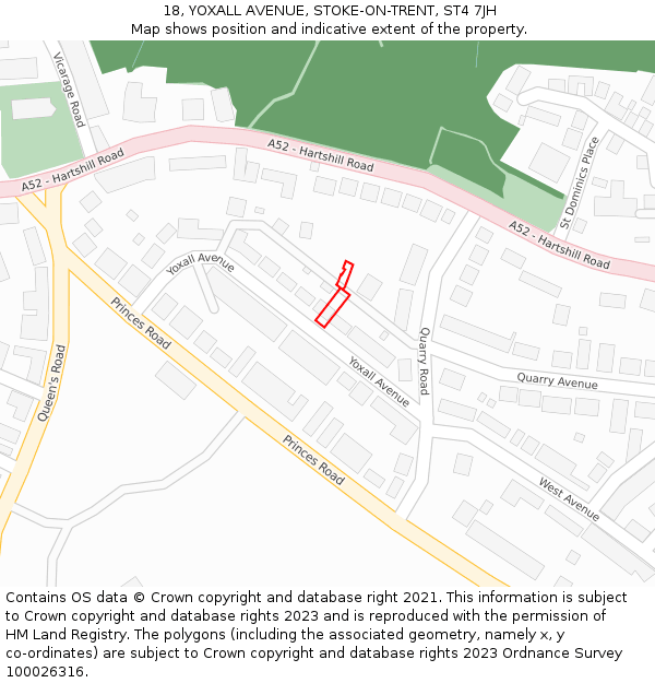 18, YOXALL AVENUE, STOKE-ON-TRENT, ST4 7JH: Location map and indicative extent of plot