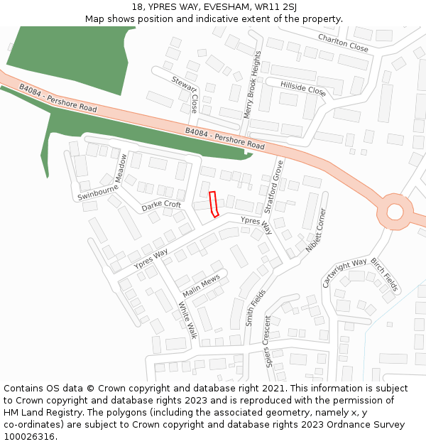 18, YPRES WAY, EVESHAM, WR11 2SJ: Location map and indicative extent of plot