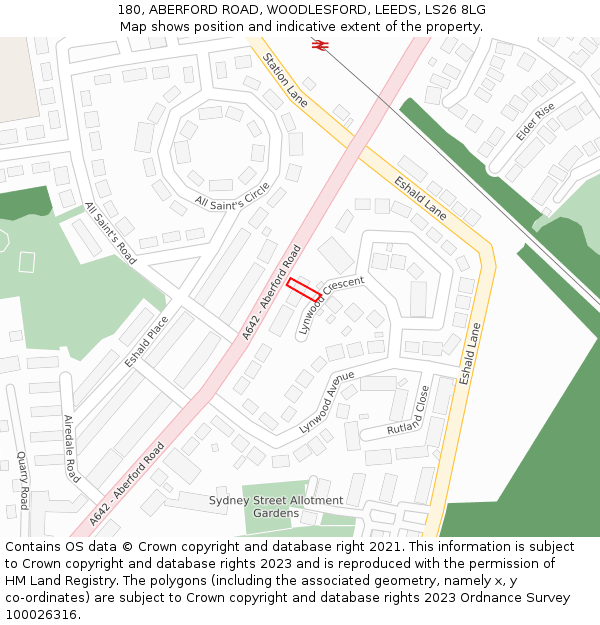 180, ABERFORD ROAD, WOODLESFORD, LEEDS, LS26 8LG: Location map and indicative extent of plot