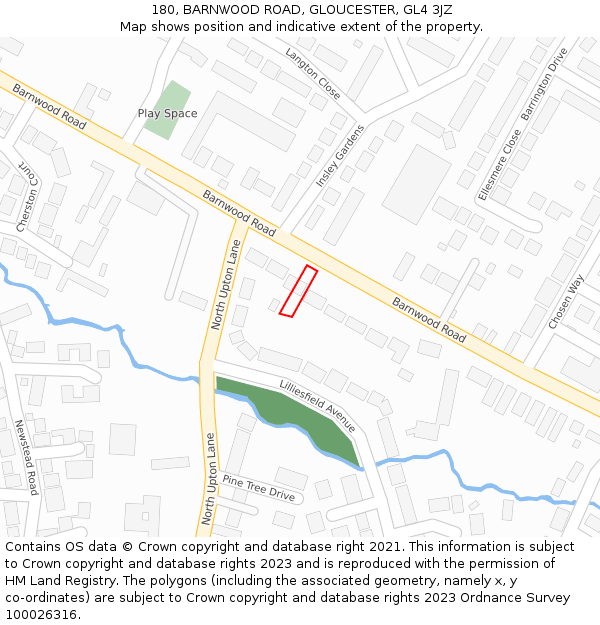 180, BARNWOOD ROAD, GLOUCESTER, GL4 3JZ: Location map and indicative extent of plot