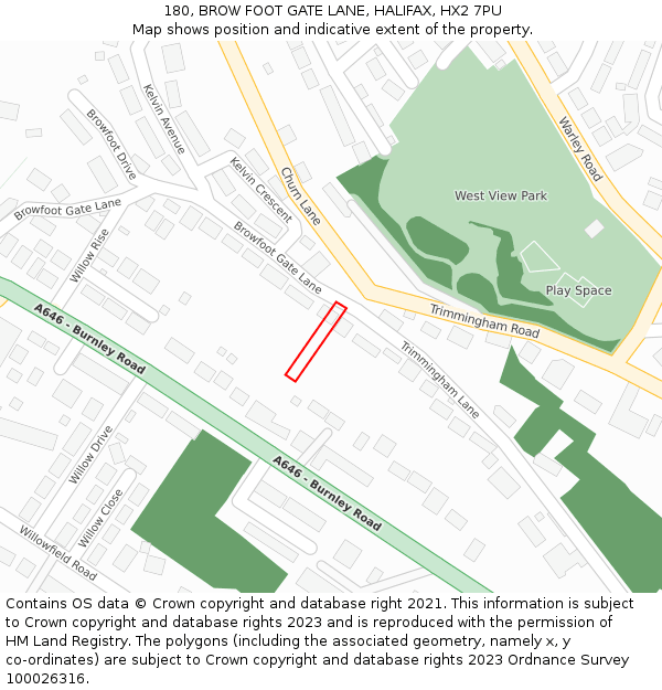 180, BROW FOOT GATE LANE, HALIFAX, HX2 7PU: Location map and indicative extent of plot