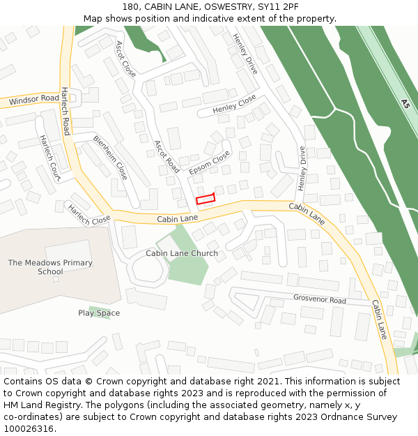 180, CABIN LANE, OSWESTRY, SY11 2PF: Location map and indicative extent of plot