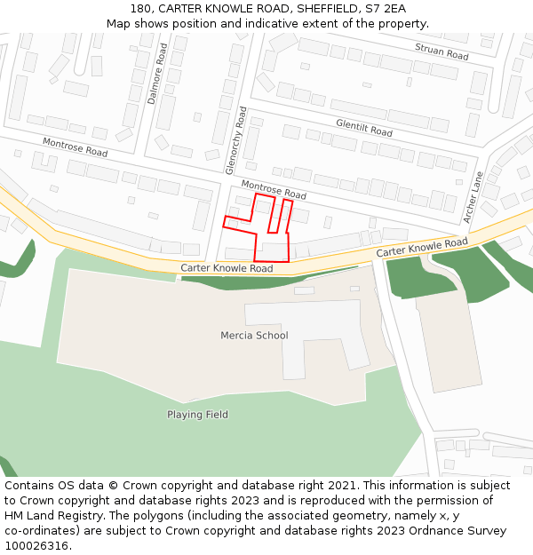 180, CARTER KNOWLE ROAD, SHEFFIELD, S7 2EA: Location map and indicative extent of plot