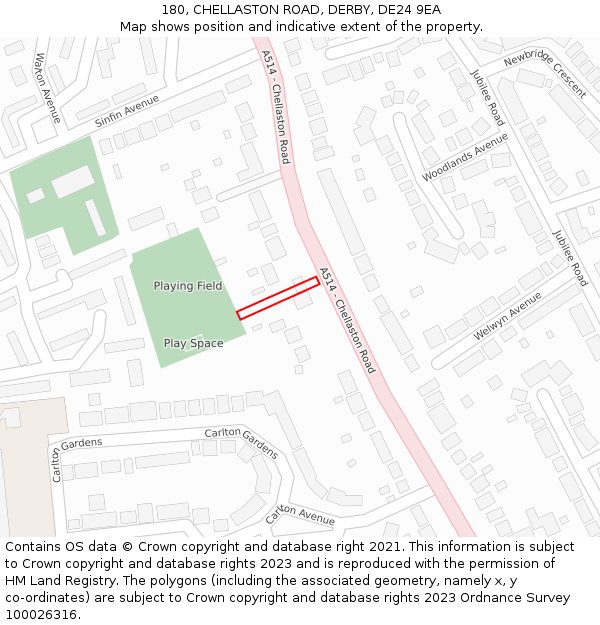 180, CHELLASTON ROAD, DERBY, DE24 9EA: Location map and indicative extent of plot