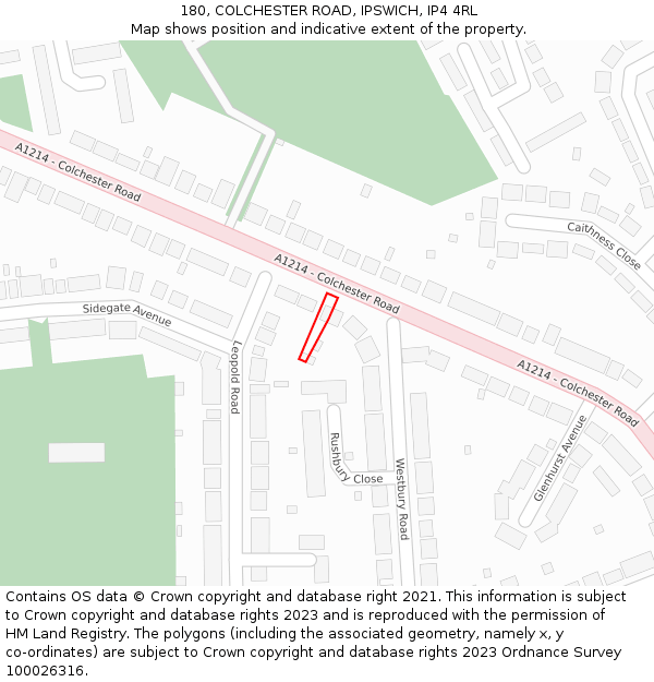 180, COLCHESTER ROAD, IPSWICH, IP4 4RL: Location map and indicative extent of plot