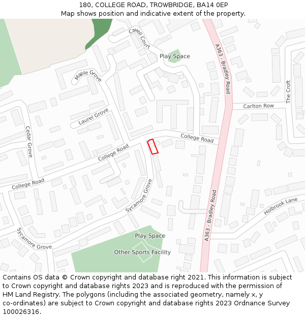 180, COLLEGE ROAD, TROWBRIDGE, BA14 0EP: Location map and indicative extent of plot