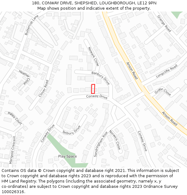 180, CONWAY DRIVE, SHEPSHED, LOUGHBOROUGH, LE12 9PN: Location map and indicative extent of plot