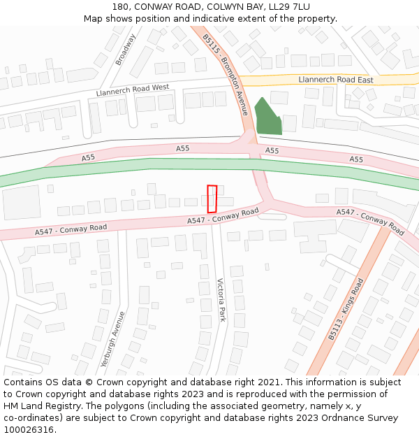 180, CONWAY ROAD, COLWYN BAY, LL29 7LU: Location map and indicative extent of plot