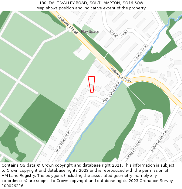 180, DALE VALLEY ROAD, SOUTHAMPTON, SO16 6QW: Location map and indicative extent of plot