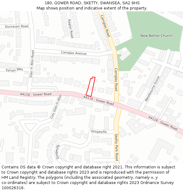 180, GOWER ROAD, SKETTY, SWANSEA, SA2 9HS: Location map and indicative extent of plot