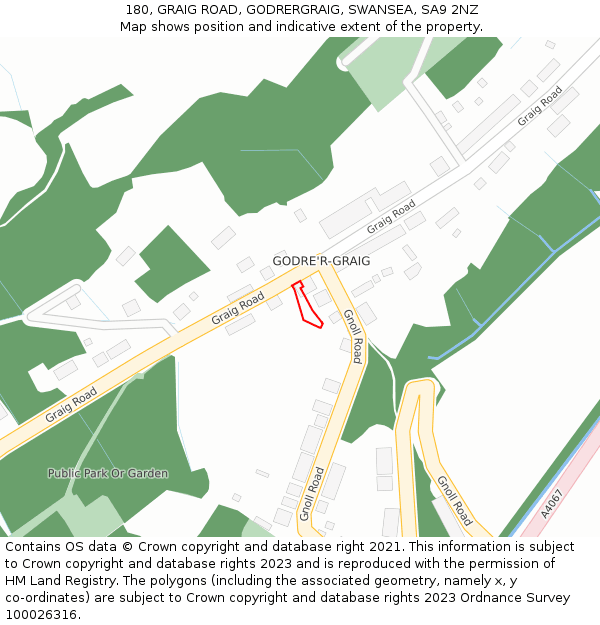 180, GRAIG ROAD, GODRERGRAIG, SWANSEA, SA9 2NZ: Location map and indicative extent of plot