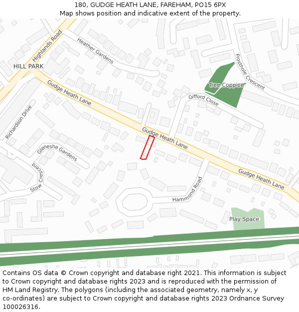 180, GUDGE HEATH LANE, FAREHAM, PO15 6PX: Location map and indicative extent of plot