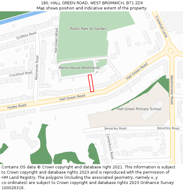 180, HALL GREEN ROAD, WEST BROMWICH, B71 2DX: Location map and indicative extent of plot