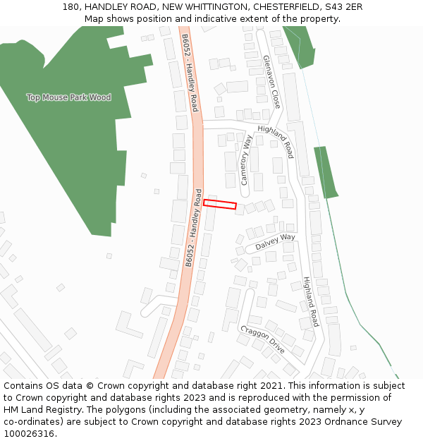 180, HANDLEY ROAD, NEW WHITTINGTON, CHESTERFIELD, S43 2ER: Location map and indicative extent of plot