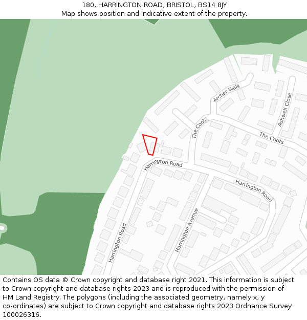 180, HARRINGTON ROAD, BRISTOL, BS14 8JY: Location map and indicative extent of plot