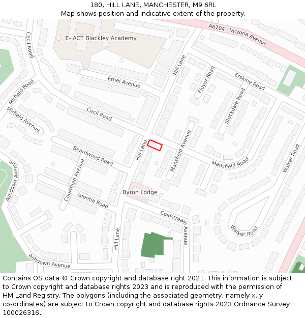 180, HILL LANE, MANCHESTER, M9 6RL: Location map and indicative extent of plot