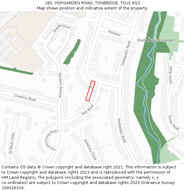 180, HOPGARDEN ROAD, TONBRIDGE, TN10 4QZ: Location map and indicative extent of plot