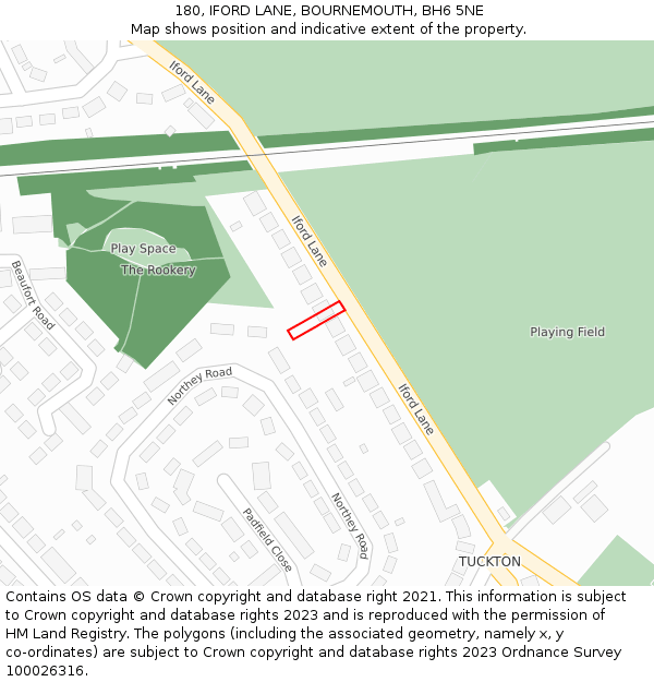 180, IFORD LANE, BOURNEMOUTH, BH6 5NE: Location map and indicative extent of plot