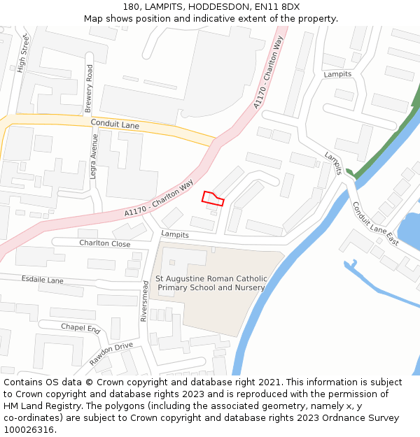 180, LAMPITS, HODDESDON, EN11 8DX: Location map and indicative extent of plot