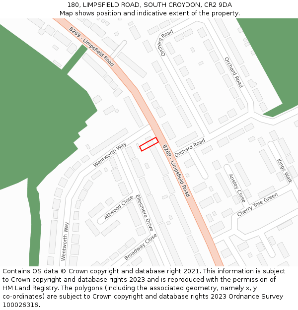 180, LIMPSFIELD ROAD, SOUTH CROYDON, CR2 9DA: Location map and indicative extent of plot