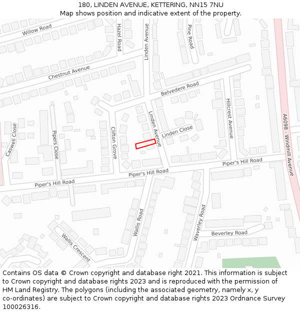 180, LINDEN AVENUE, KETTERING, NN15 7NU: Location map and indicative extent of plot