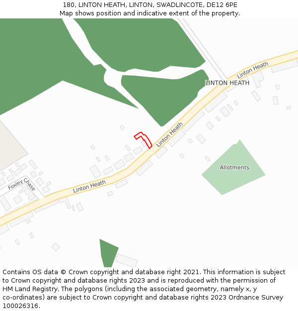 180, LINTON HEATH, LINTON, SWADLINCOTE, DE12 6PE: Location map and indicative extent of plot