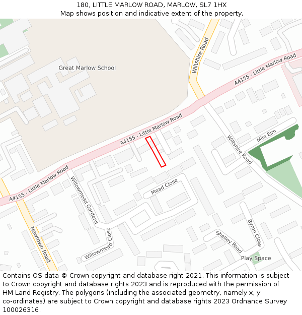 180, LITTLE MARLOW ROAD, MARLOW, SL7 1HX: Location map and indicative extent of plot