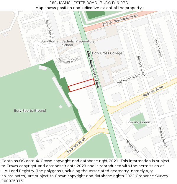 180, MANCHESTER ROAD, BURY, BL9 9BD: Location map and indicative extent of plot