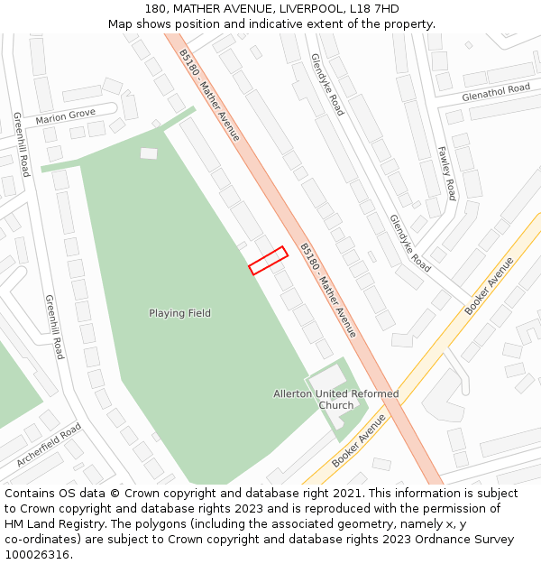 180, MATHER AVENUE, LIVERPOOL, L18 7HD: Location map and indicative extent of plot