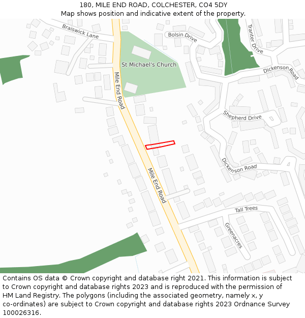 180, MILE END ROAD, COLCHESTER, CO4 5DY: Location map and indicative extent of plot