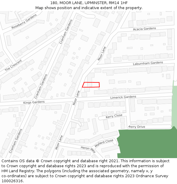 180, MOOR LANE, UPMINSTER, RM14 1HF: Location map and indicative extent of plot