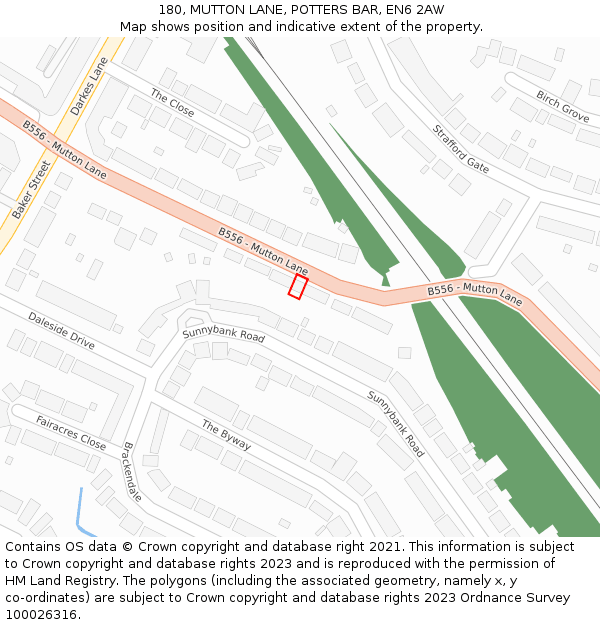 180, MUTTON LANE, POTTERS BAR, EN6 2AW: Location map and indicative extent of plot