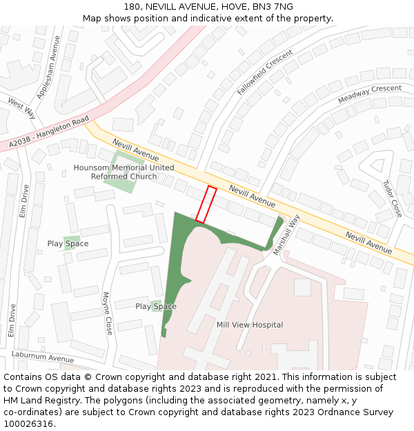 180, NEVILL AVENUE, HOVE, BN3 7NG: Location map and indicative extent of plot