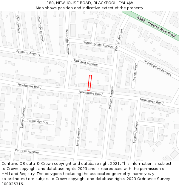 180, NEWHOUSE ROAD, BLACKPOOL, FY4 4JW: Location map and indicative extent of plot