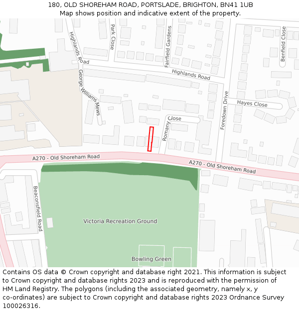 180, OLD SHOREHAM ROAD, PORTSLADE, BRIGHTON, BN41 1UB: Location map and indicative extent of plot