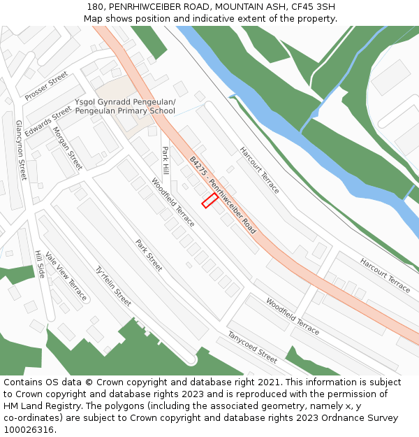 180, PENRHIWCEIBER ROAD, MOUNTAIN ASH, CF45 3SH: Location map and indicative extent of plot