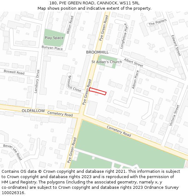 180, PYE GREEN ROAD, CANNOCK, WS11 5RL: Location map and indicative extent of plot