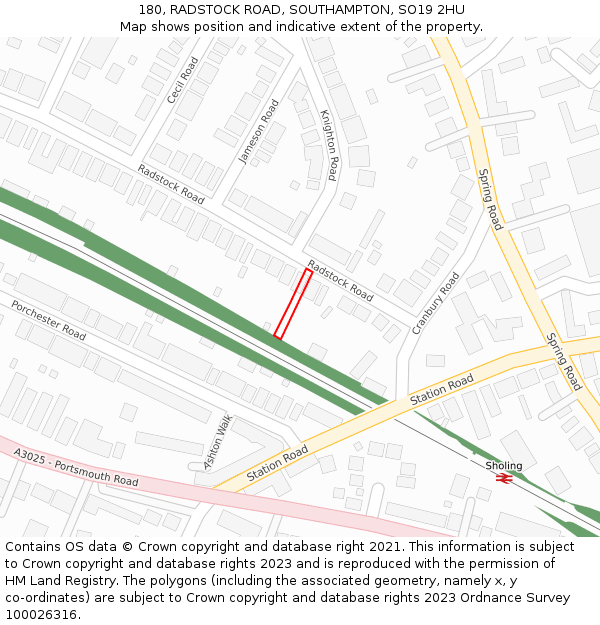 180, RADSTOCK ROAD, SOUTHAMPTON, SO19 2HU: Location map and indicative extent of plot