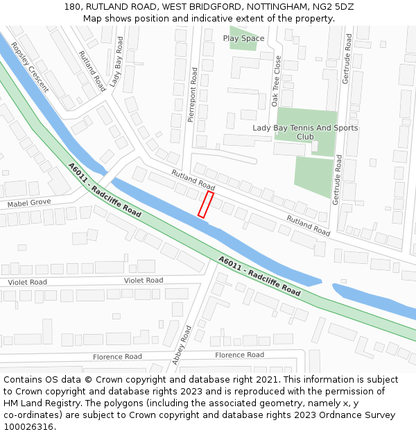 180, RUTLAND ROAD, WEST BRIDGFORD, NOTTINGHAM, NG2 5DZ: Location map and indicative extent of plot