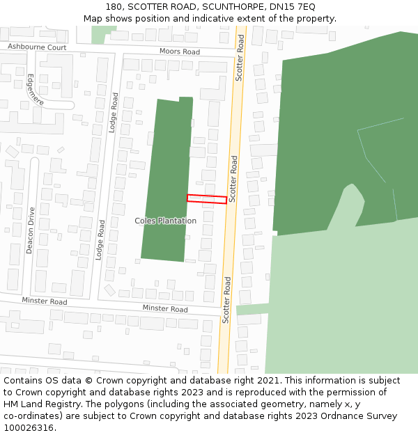 180, SCOTTER ROAD, SCUNTHORPE, DN15 7EQ: Location map and indicative extent of plot