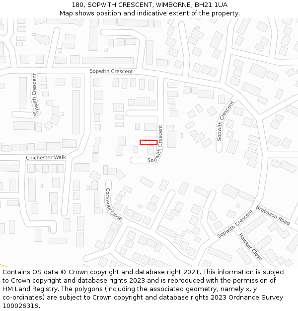 180, SOPWITH CRESCENT, WIMBORNE, BH21 1UA: Location map and indicative extent of plot