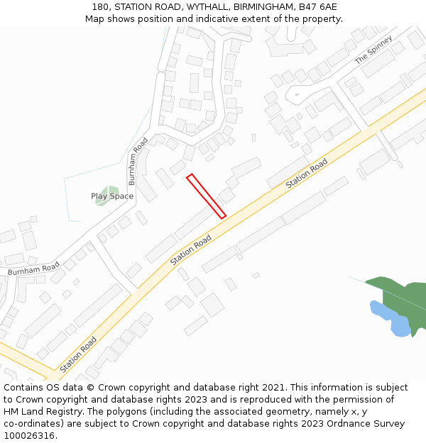 180, STATION ROAD, WYTHALL, BIRMINGHAM, B47 6AE: Location map and indicative extent of plot